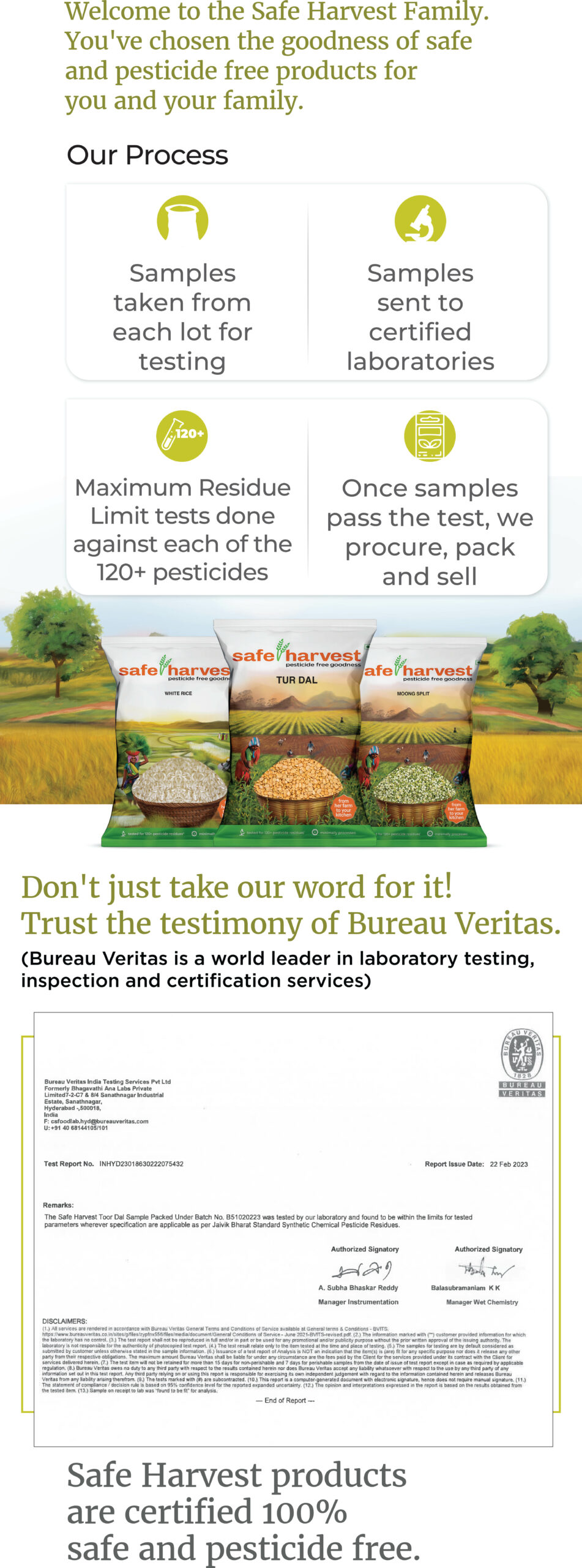 Safe harvest | Pesticide-free food products | Tur dal Certification