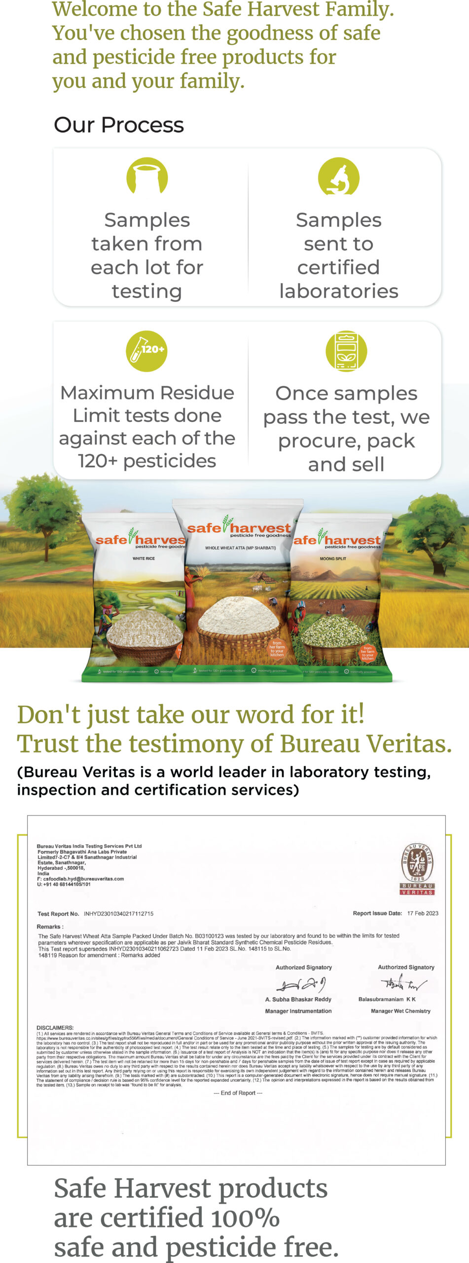 Safe harvest | Natural Food Online | Wheat atta Certification